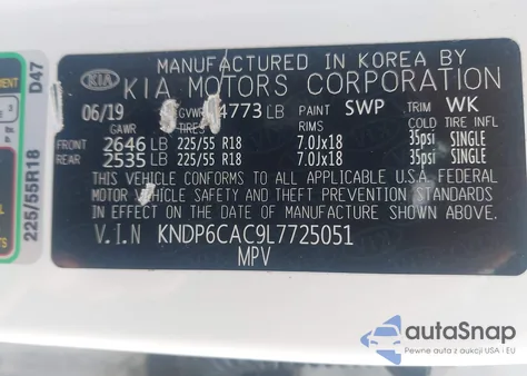 2020 Kia Sportage S из США, поврежденный, VIN KNDP6CAC9L7725051